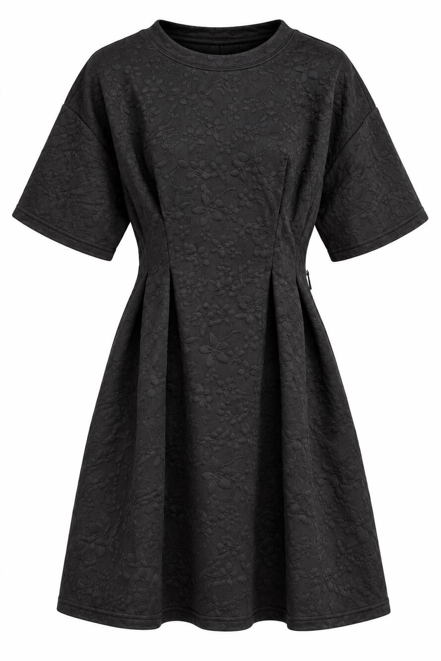 NEW HEYSON women's textured short sleeve floral dress in black